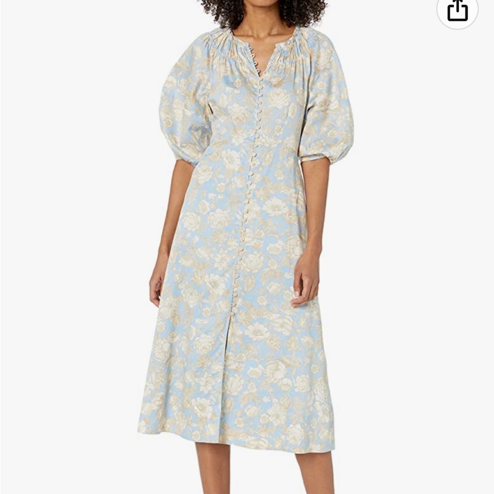 Rebecca Taylor Short-Sleeve Satin Leaf Floral Dress